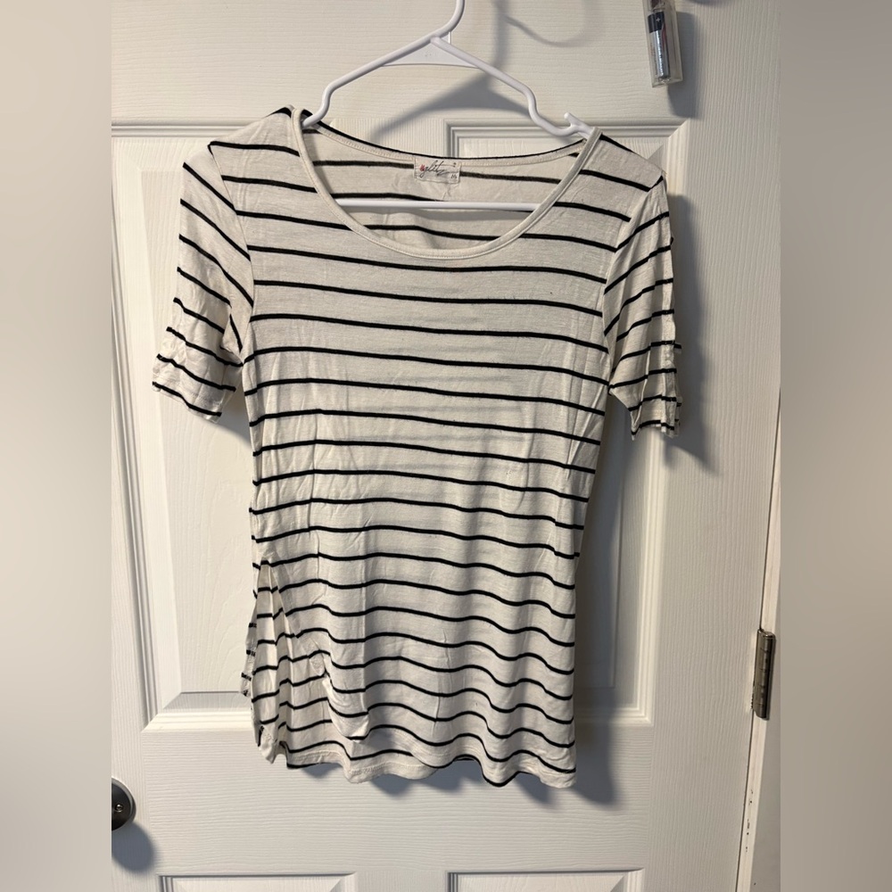 J. Crew Black and White Striped Short Sleeve Tee